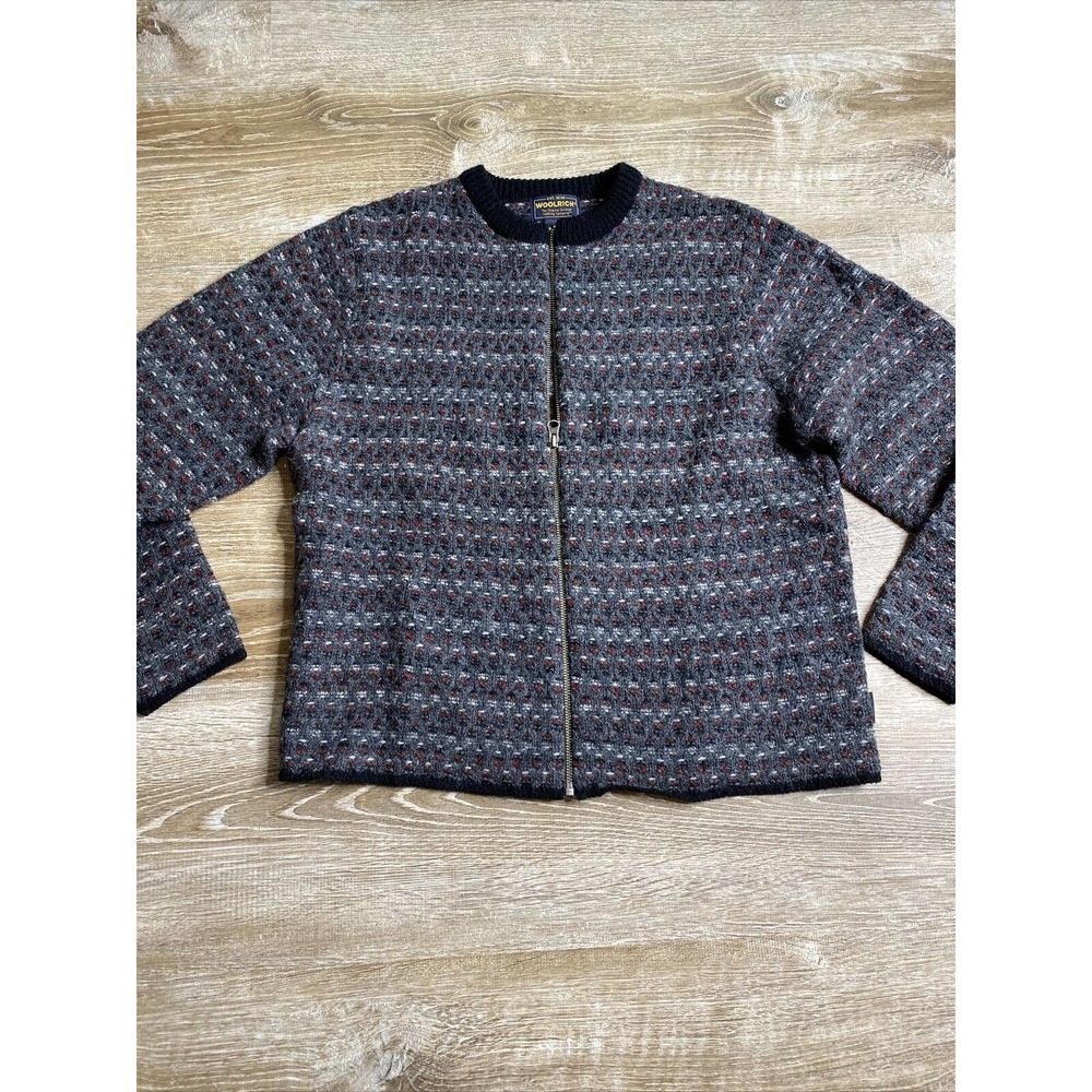 Woolrich Large Zip Up Cardigan Striped 100% Wool
